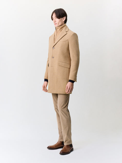 Manteau en laine mélangée camel à parementure amovible - Father & Sons   - 5 