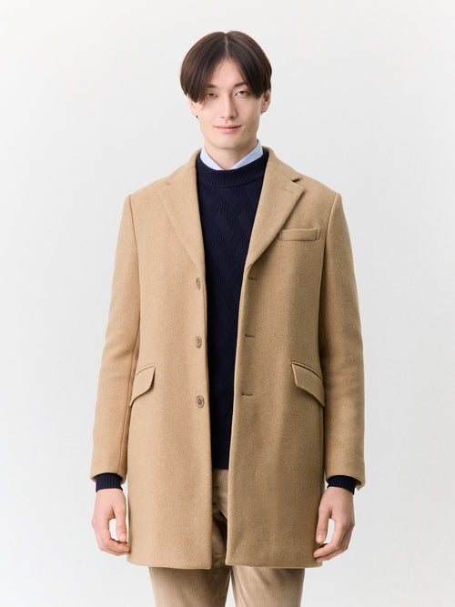 Manteau en laine mélangée camel à parementure amovible - 1 - Father & Sons   - 2 