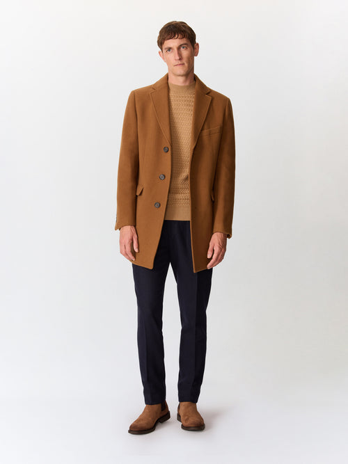 Manteau en laine mélangée camel à parementure amovible - Father & Sons   - 4 
