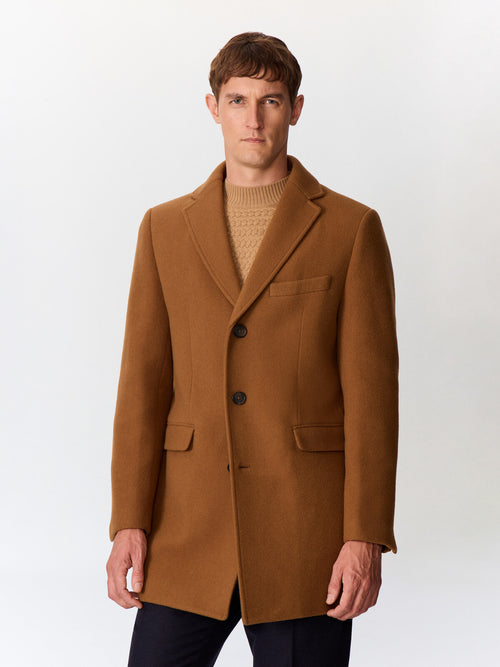 Manteau en laine mélangée camel à parementure amovible - Father & Sons   - 1 