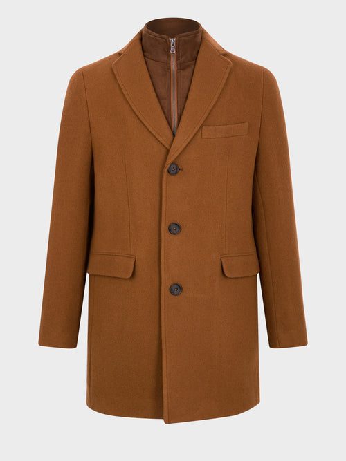 Manteau en laine mélangée camel à parementure amovible - Father & Sons   - 5 