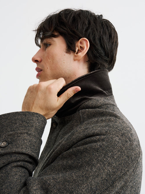 Manteau Balmacaan en laine mélangée marron - Father & Sons   - 5 