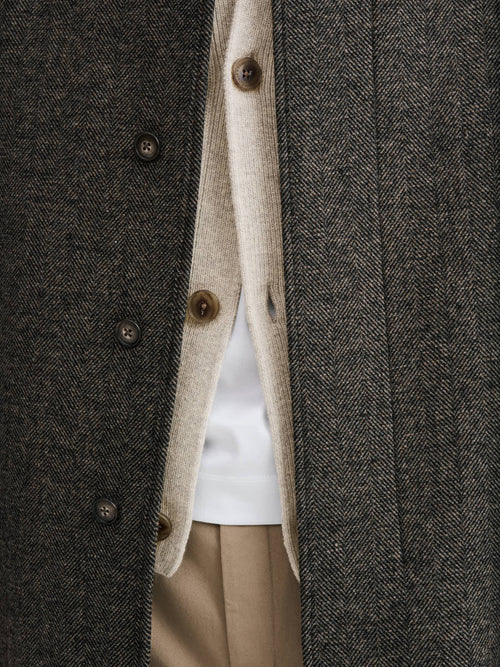 Manteau Balmacaan en laine mélangée marron - Father & Sons   - 8 