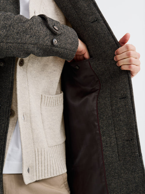 Manteau Balmacaan en laine mélangée marron - Father & Sons   - 7 