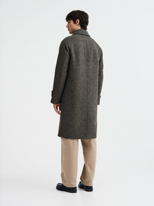 Manteau Balmacaan en laine mélangée marron - Father & Sons   - 2 