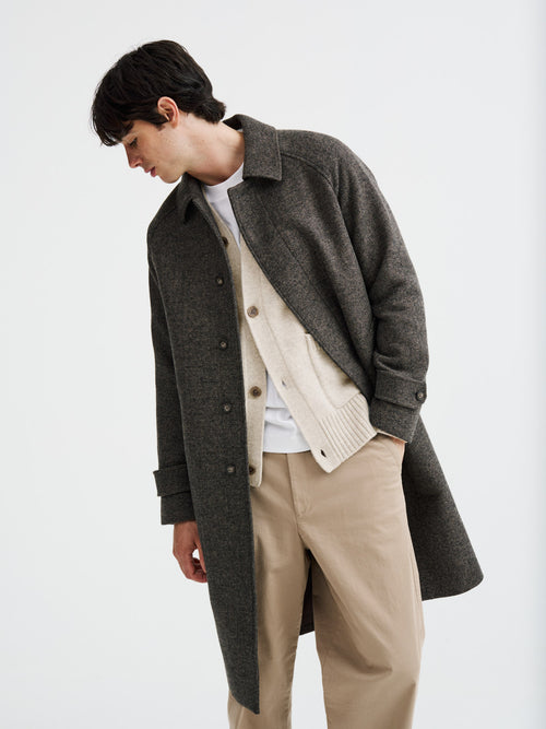 Manteau Balmacaan en laine mélangée marron - Father & Sons   - 4 