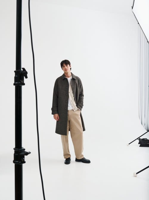 Manteau Balmacaan en laine mélangée marron - Father & Sons   - 10 