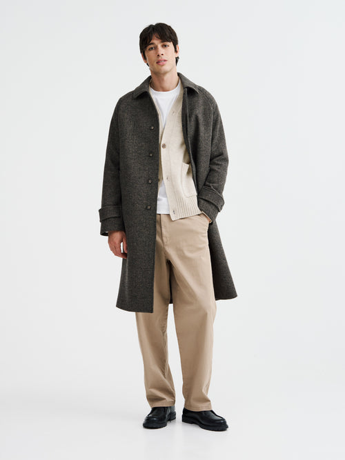 Manteau Balmacaan en laine mélangée marron - Father & Sons   - 1 