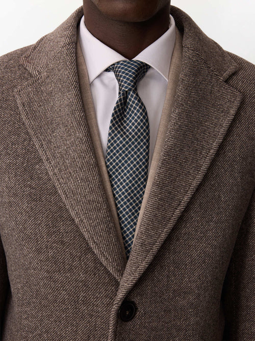Manteau en laine mélangée marron à capuche amovible - Father & Sons   - 3 