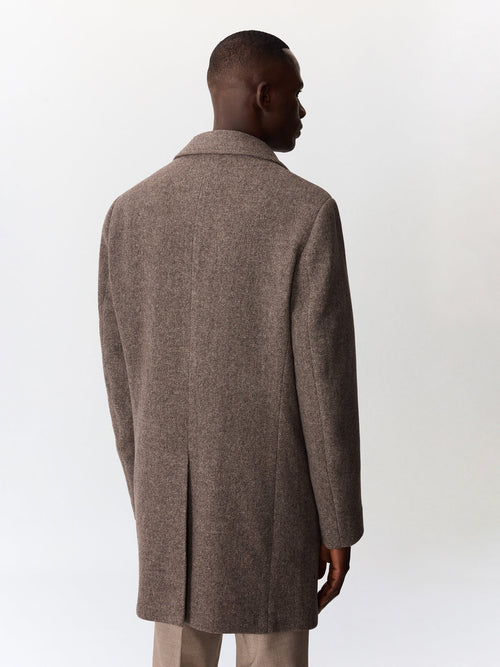 Manteau en laine mélangée marron à capuche amovible - Father & Sons   - 5 