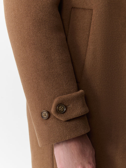 Manteau en laine mélangée cognac à capuche amovible - Father & Sons   - 4 