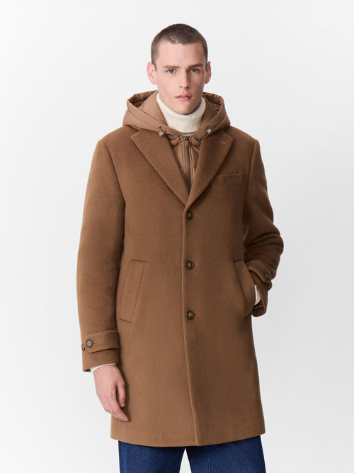 Manteau en laine mélangée cognac à capuche amovible - 1 - Father & Sons   - 2 