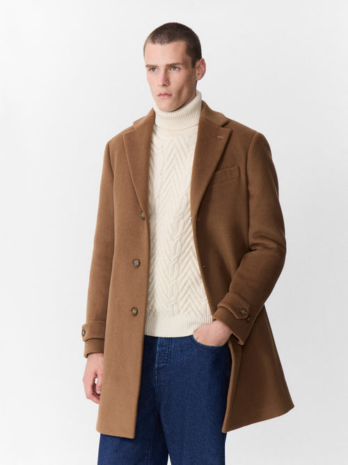 Manteau en laine mélangée cognac à capuche amovible - Father & Sons   - 3 
