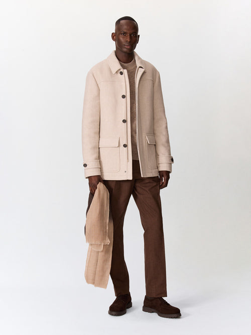 Manteau en laine mélangée beige clair - Father & Sons   - 5 