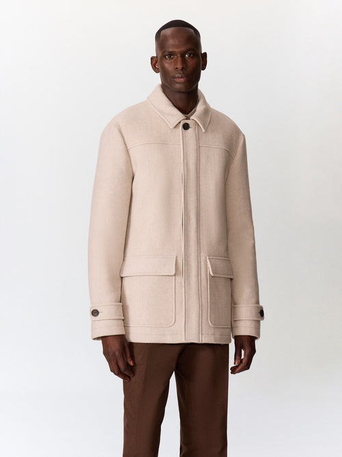 Manteau en laine mélangée beige clair - 1 - Father & Sons   - 15 