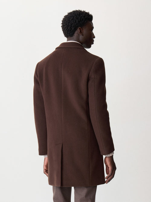 Manteau en laine mélangée marron à capuche amovible - 2 - Father & Sons   - 9 