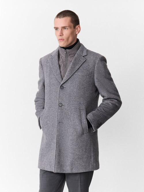 Manteau en laine mélangée grise à doublure amovible - 1 - Father & Sons   - 8 