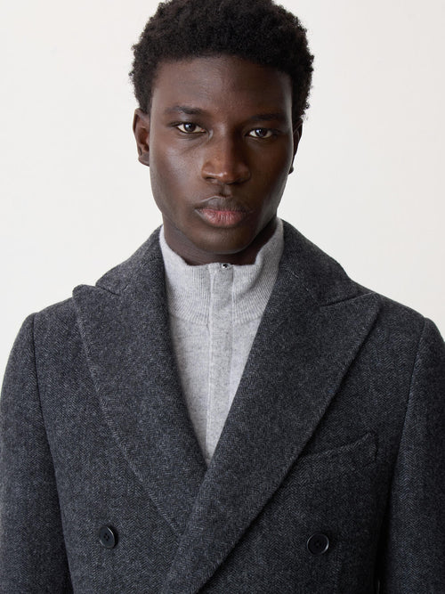 Manteau en laine mélangée grise - Father & Sons   - 3 