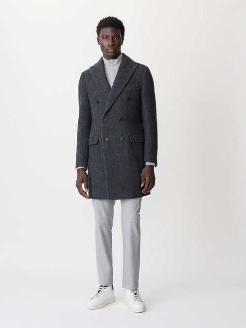 Manteau en laine mélangée grise - Father & Sons   - 4 