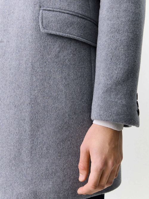 Manteau en laine mélangée grise à parementure amovible - Father & Sons   - 3 