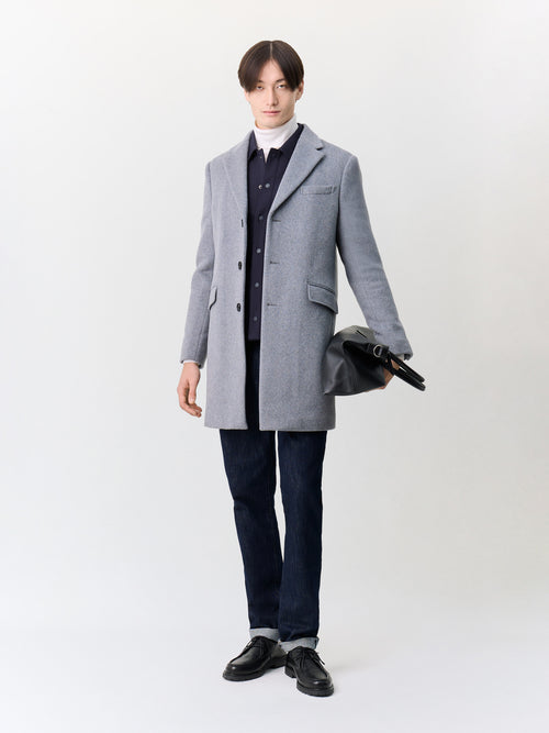 Manteau en laine mélangée grise à parementure amovible - Father & Sons   - 5 