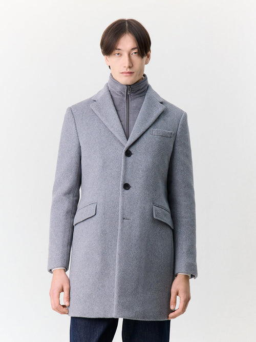 Manteau en laine mélangée grise à parementure amovible - 1 - Father & Sons   - 3 