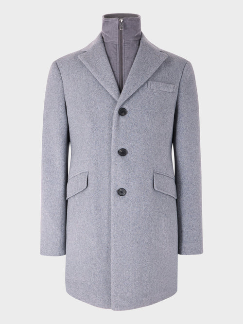 Manteau en laine mélangée grise à parementure amovible - Father & Sons   - 6 