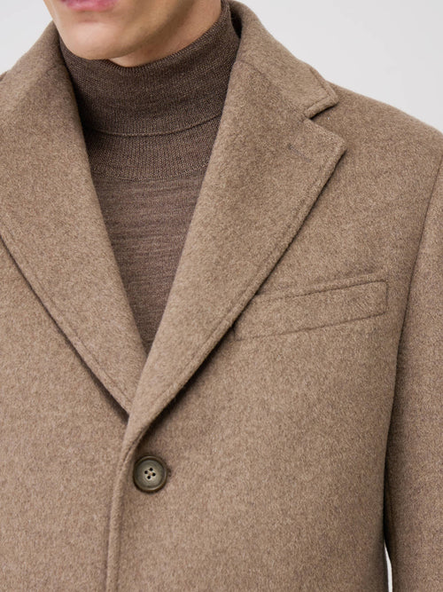 Manteau en laine mélangée camel à capuche amovible - Father & Sons   - 4 