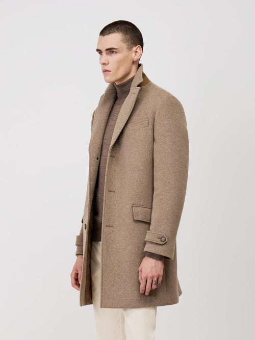 Manteau en laine mélangée camel à capuche amovible - Father & Sons   - 5 