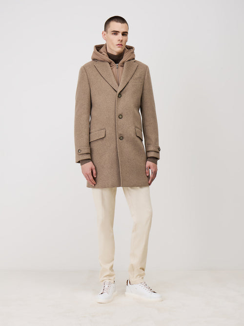 Manteau en laine mélangée camel à capuche amovible - Father & Sons   - 6 