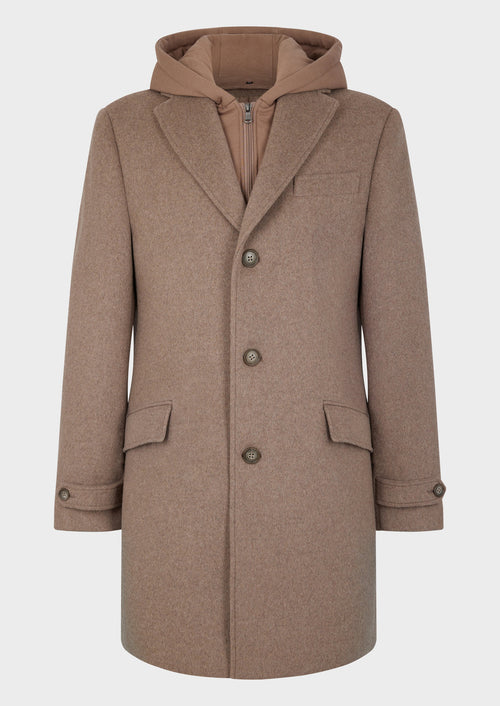 Manteau en laine mélangée camel à capuche amovible - Father & Sons   - 7 