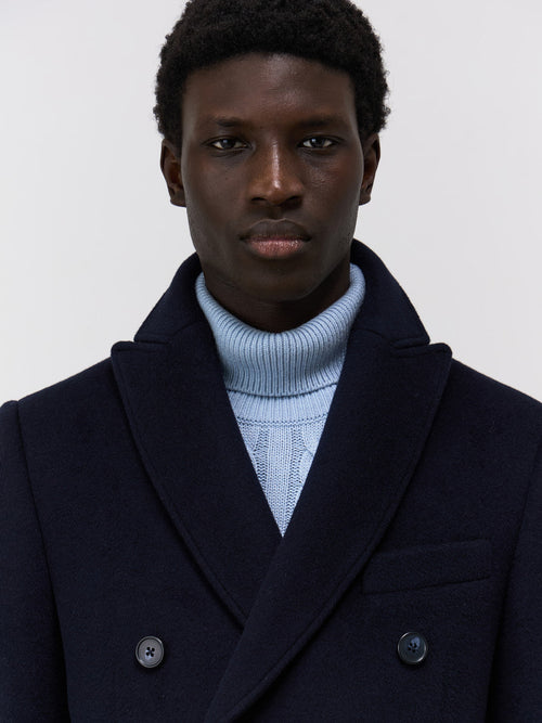 Manteau en laine et cachemire bleu marine - Father & Sons   - 3 
