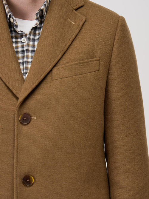 Manteau en laine mélangée marron à capuche amovible - Father & Sons   - 4 