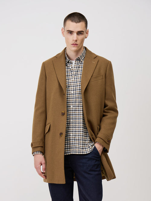 Manteau en laine mélangée marron à capuche amovible