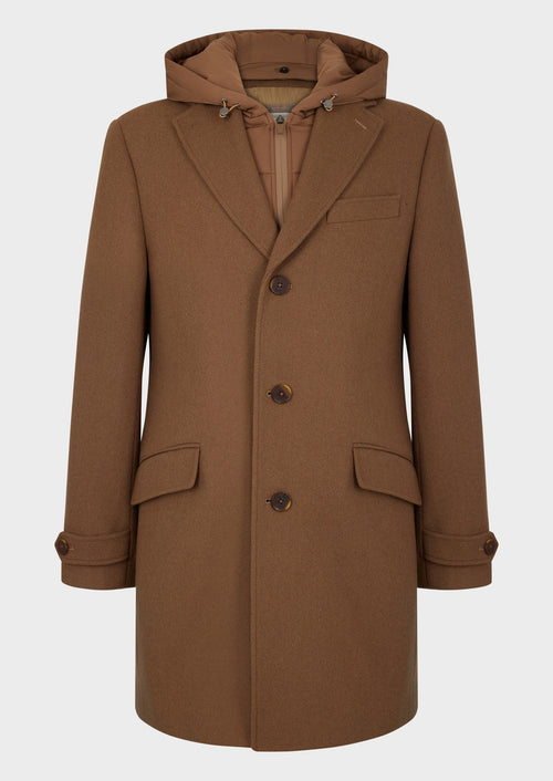 Manteau en laine mélangée marron à capuche amovible - Father & Sons   - 6 