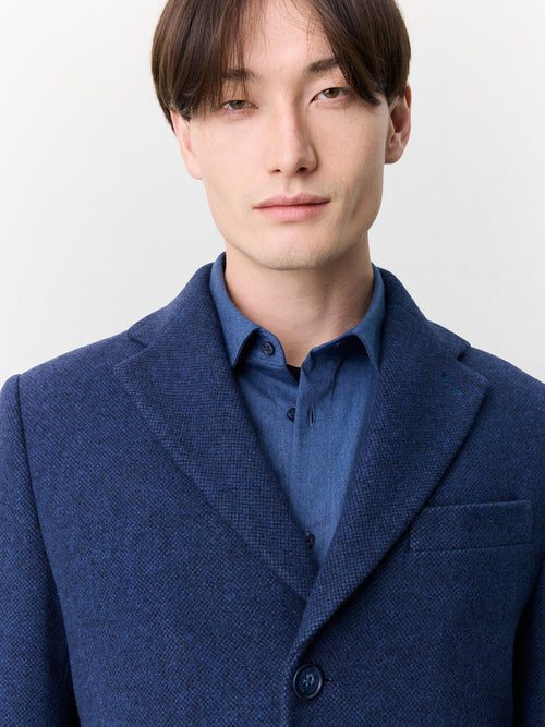 Manteau en laine mélangée bleu indigo à capuche amovible - Father & Sons   - 4 