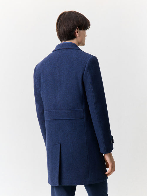 Manteau en laine mélangée bleu indigo à capuche amovible - 2 - Father & Sons   - 14 