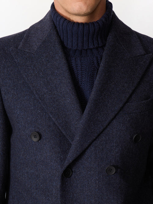 Manteau en laine mélangée bleu indigo - Father & Sons   - 4 