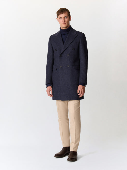 Manteau en laine mélangée bleu indigo - Father & Sons   - 3 
