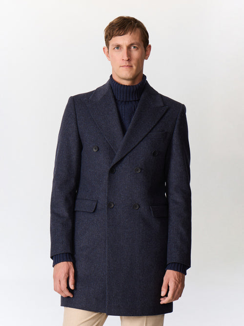 Manteau en laine mélangée bleu indigo - Father & Sons   - 1 