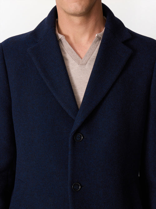 Manteau en laine mélangée bleu indigo à parementure amovible - Father & Sons   - 5 