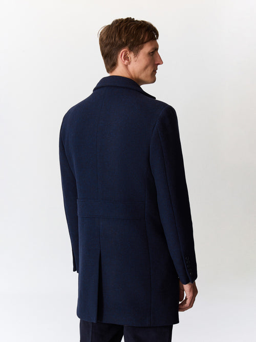 Manteau en laine mélangée bleu indigo à parementure amovible - Father & Sons   - 3 