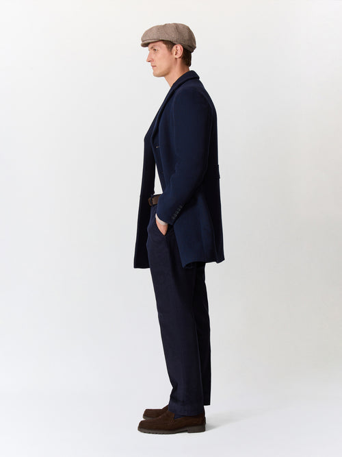 Manteau en laine mélangée bleu indigo à parementure amovible - Father & Sons   - 4 
