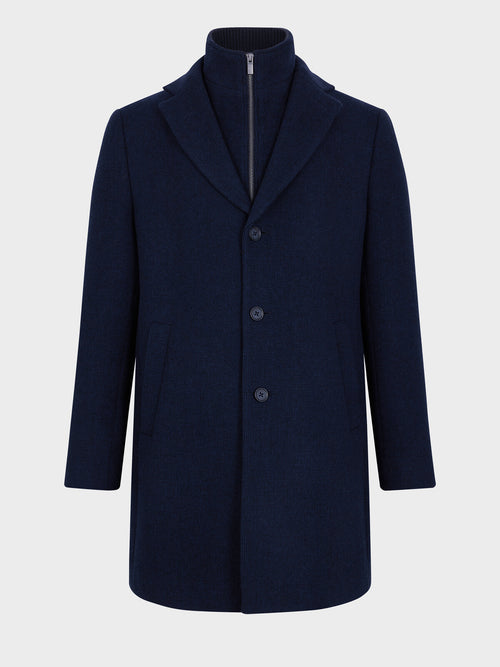 Manteau en laine mélangée bleu indigo à parementure amovible - Father & Sons   - 6 