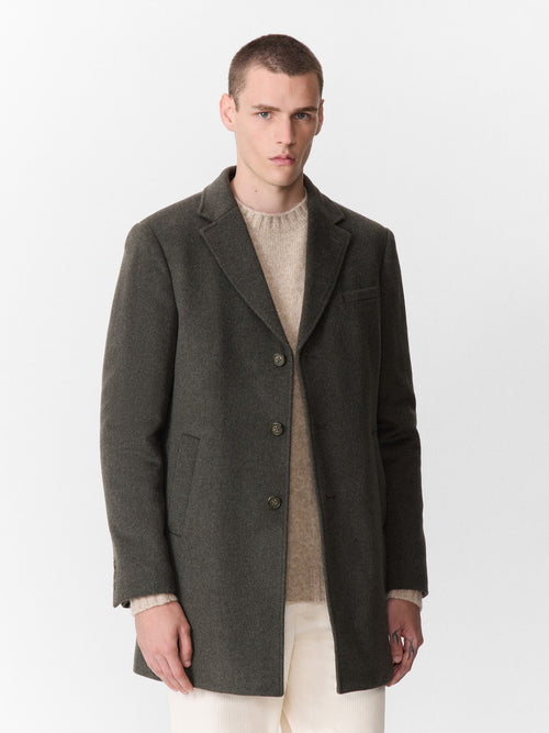 Manteau en laine mélangée kaki à doublure amovible - Father & Sons   - 3 
