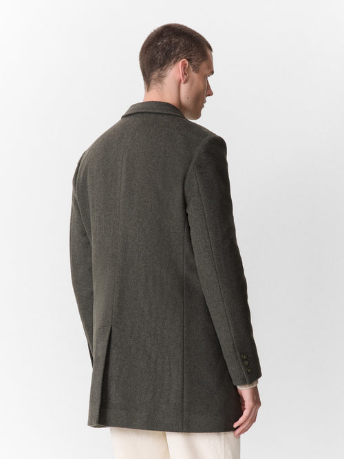 Manteau en laine mélangée kaki à doublure amovible - 2 - Father & Sons   - 7 