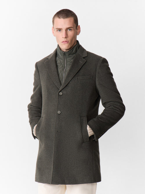 Manteau en laine mélangée kaki à doublure amovible - 1 - Father & Sons   - 7 
