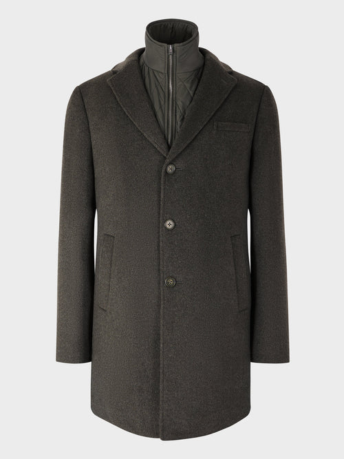 Manteau en laine mélangée kaki à doublure amovible - Father & Sons   - 7 