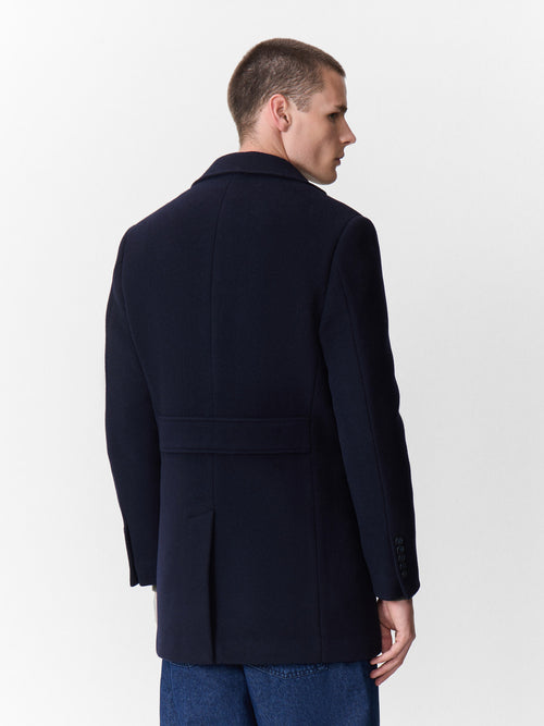 Manteau en laine mélangée bleu marine à parementure amovible - 2 - Father & Sons   - 3 