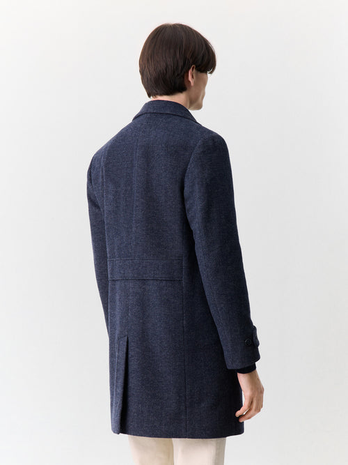 Manteau en laine mélangée bleu marine à capuche amovible - 2 - Father & Sons   - 16 